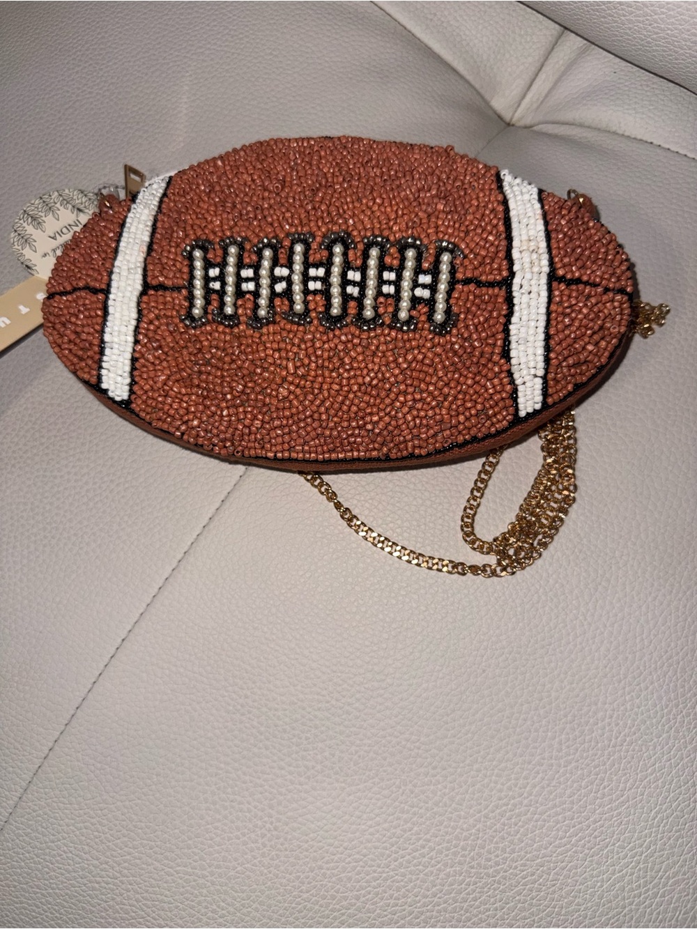 Beaded Bag Football Crossbody Bag in Brown